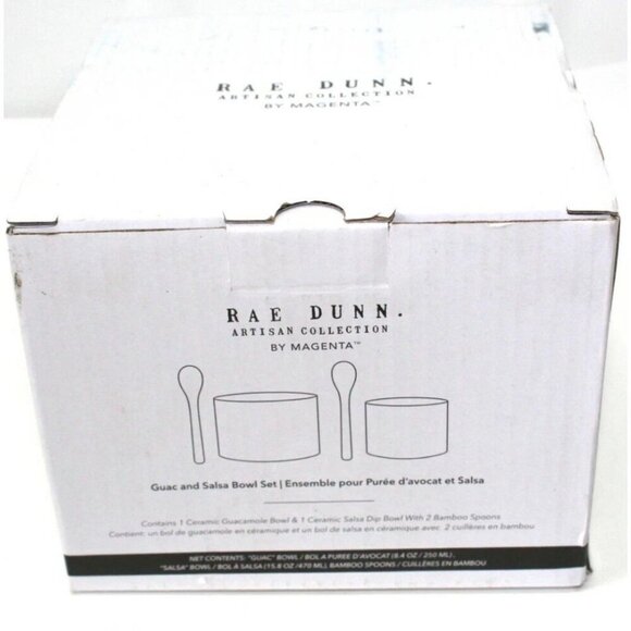 Rae Dunn Guac and Salsa Bowl Set with 2 Bamboo Spoons New in Box - Picture 4 of 4